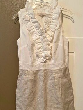 LOFT White Ruffle Bodice Dress with Silver-Look Skirt